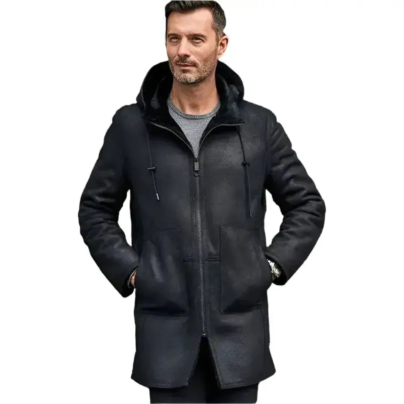 Men’s Black B7 Shearling Bomber Leather Coat