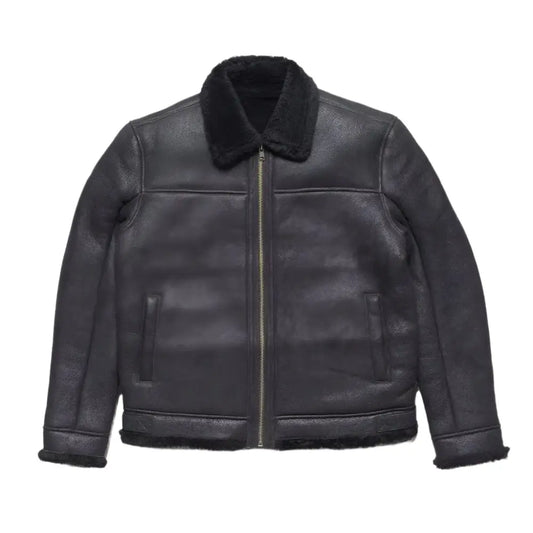 Mens Black Shearling Bomber Jacket
