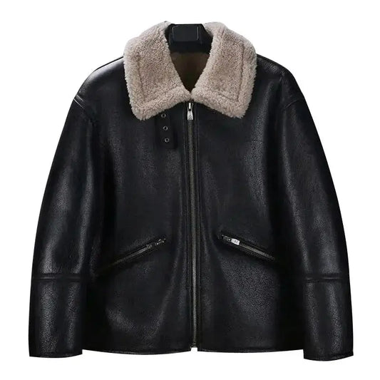 Men’s Black Sheepskin Shearling Motorcycle Jacket