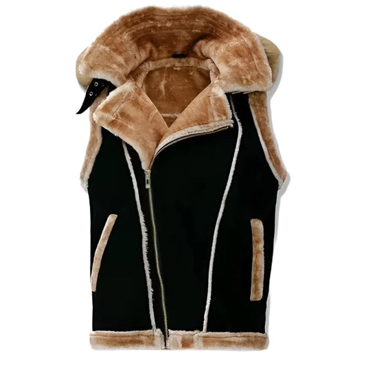 Mens Black Suede Shearling Leather Vest