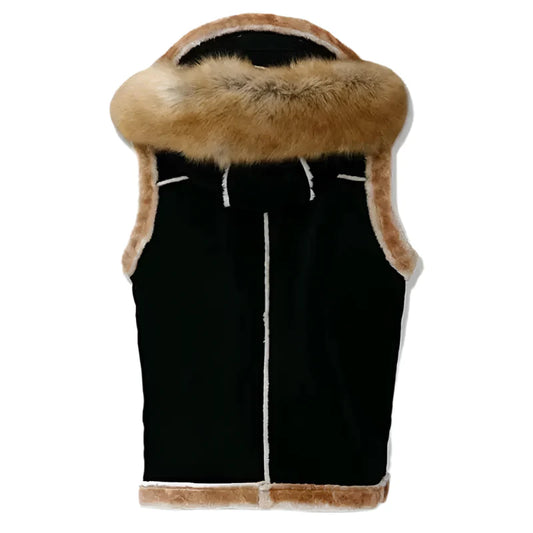 Mens Black Suede Shearling Leather Vest