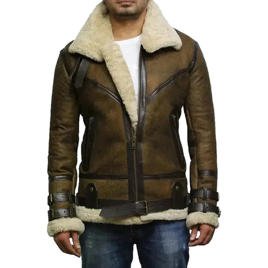 Men's Brown B3 Bomber Sheepskin Jacket