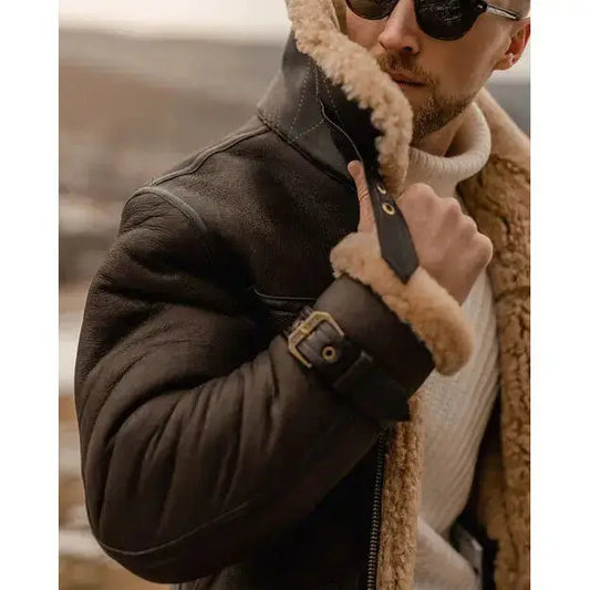 Mens Shearling Leather Aviator Jacket