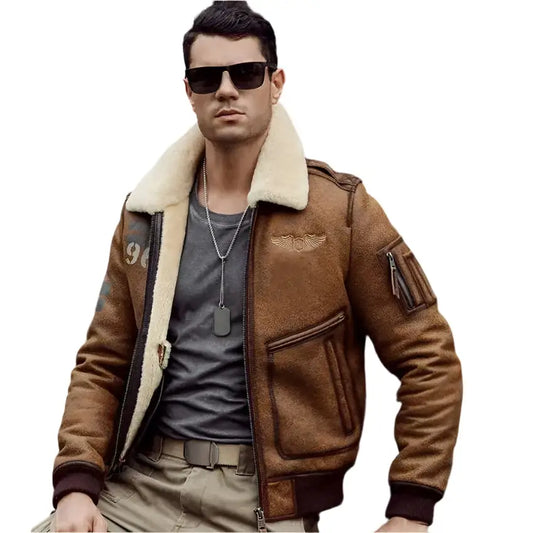 Mens Brown Sheepskin Bomber Jacket