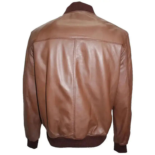 Mens Brown Lambskin Leather Bomber Jacket