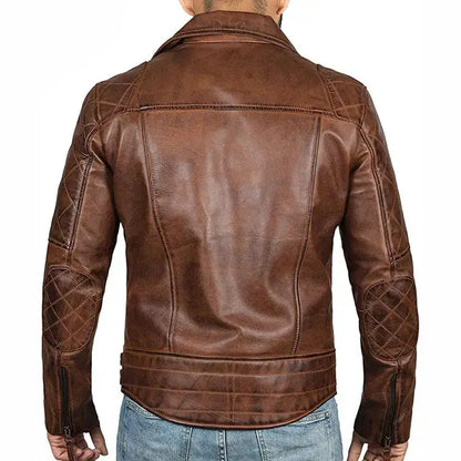 Men’s Brown Leather Cafe Racer Motorcycle Jacket