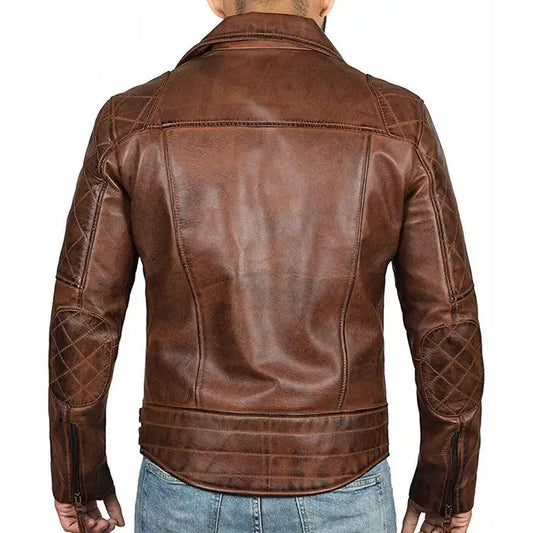 Men’s Brown Leather Cafe Racer Motorcycle Jacket