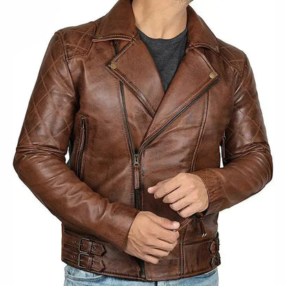 Men’s Brown Leather Cafe Racer Motorcycle Jacket