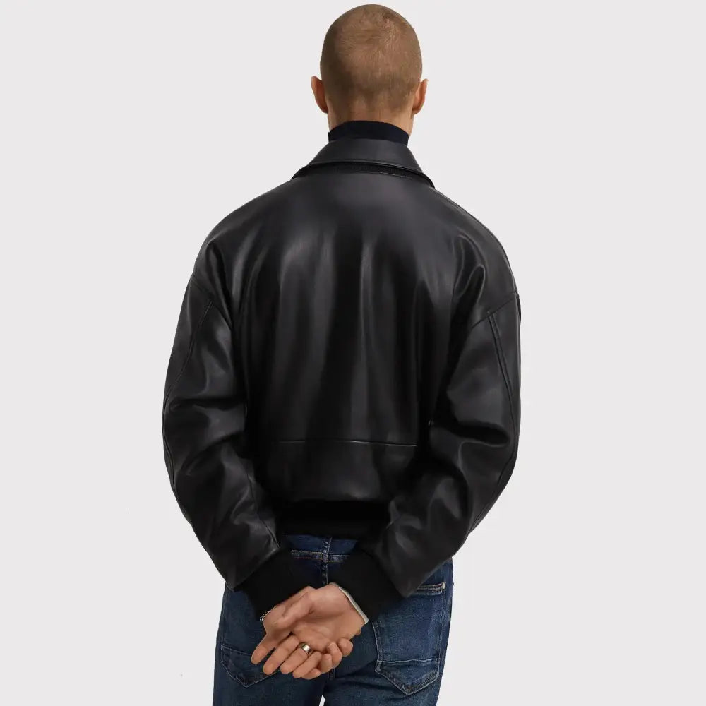 Men’s Classy Black PU Leather Bomber Jacket