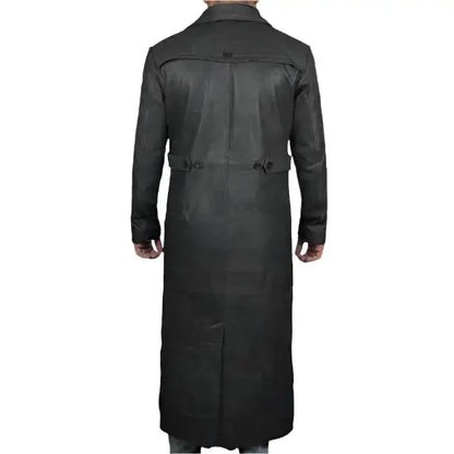 Mens Black Leather Winter Trench Coat