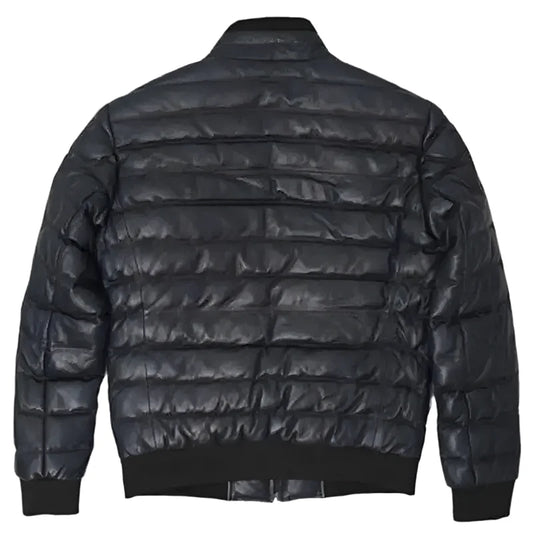 Mens Black Lambskin Puffer Bomber Jacket