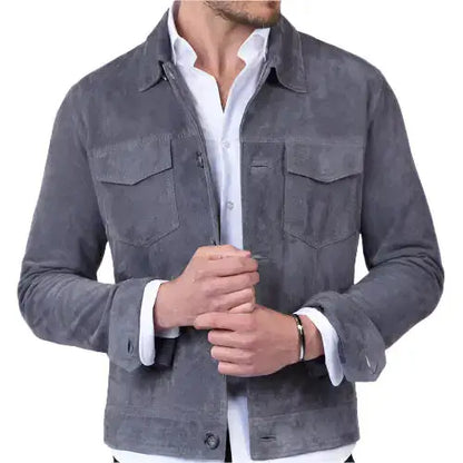 Mens Gray Suede Trucker Jacket