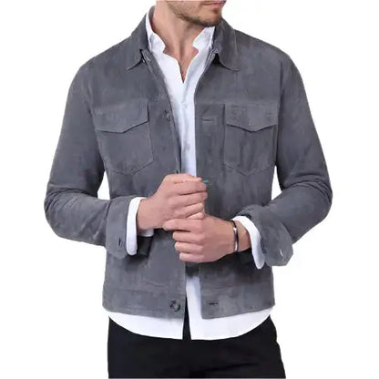 Mens Gray Suede Trucker Jacket