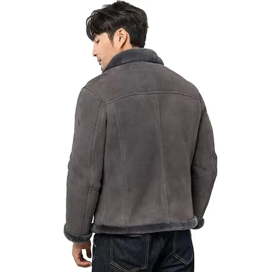 Men’s Grey Suede Shearling Aviator Jacket