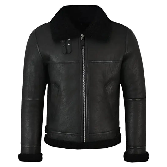 Men’s Jet Black Shearling Leather Jacket