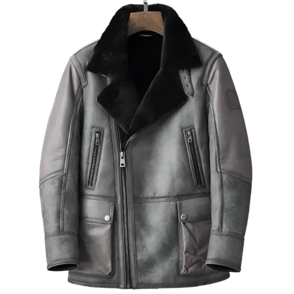 Men’s Metallic Gray B3 Shearling Bomber Jacket