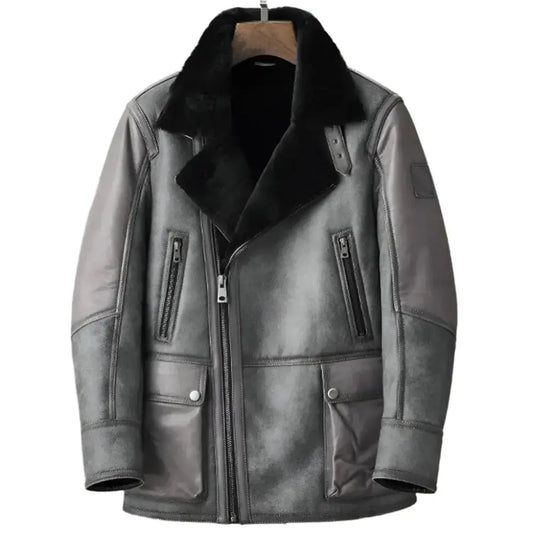 Men’s Metallic Gray B3 Shearling Bomber Jacket