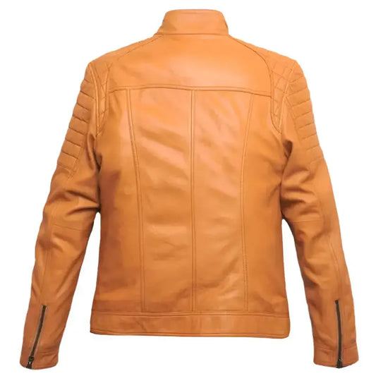 Men's Orange Lamb Leather Biker Jacket