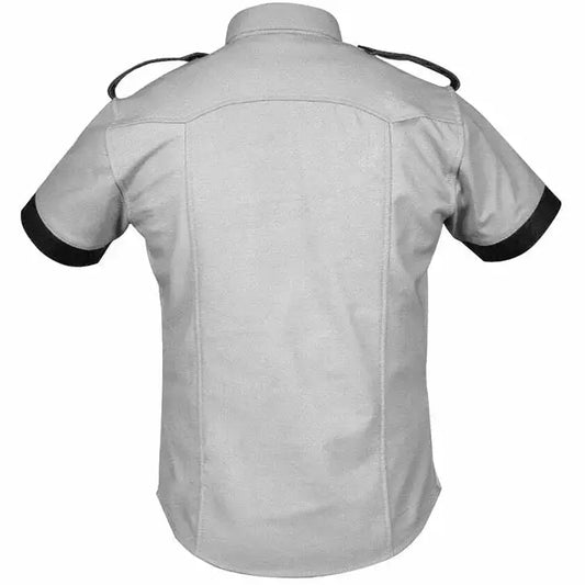 Men’s Police Style White Leather Shirt