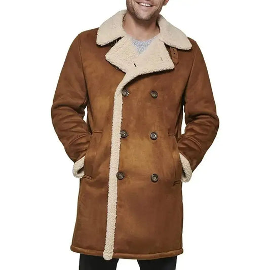 Men’s Tan Brown Suede Shearling Coat