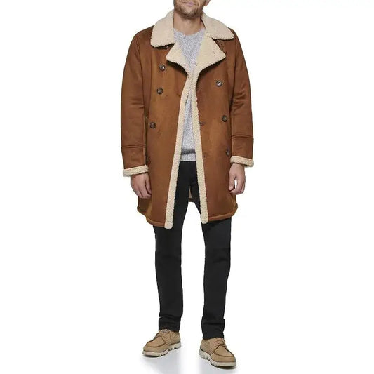 Men’s Tan Brown Suede Shearling Coat