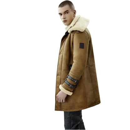 Men’s Vintage Brown Shearling Bomber Coat