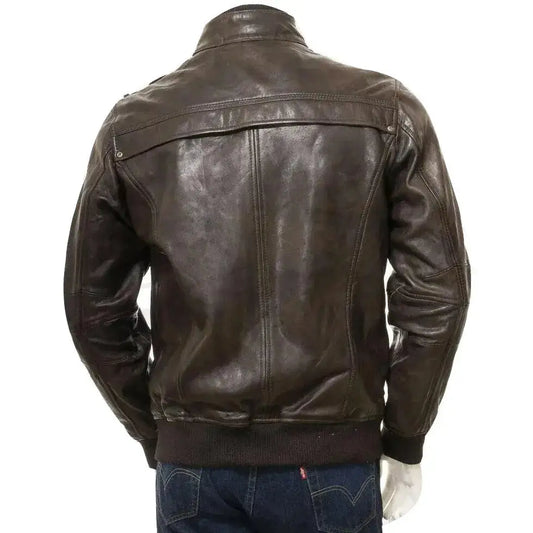Men’s Vintage Soft Lambskin Leather Bomber Jacket with Knit