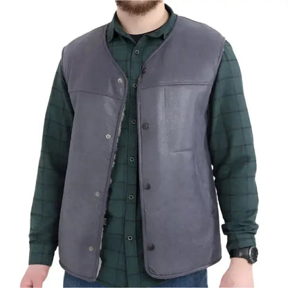 Men’s Western Sheepskin Vest – White Fur Lining & Rugged Style