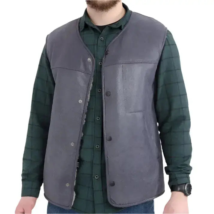 Men’s Western Sheepskin Vest – White Fur Lining & Rugged Style