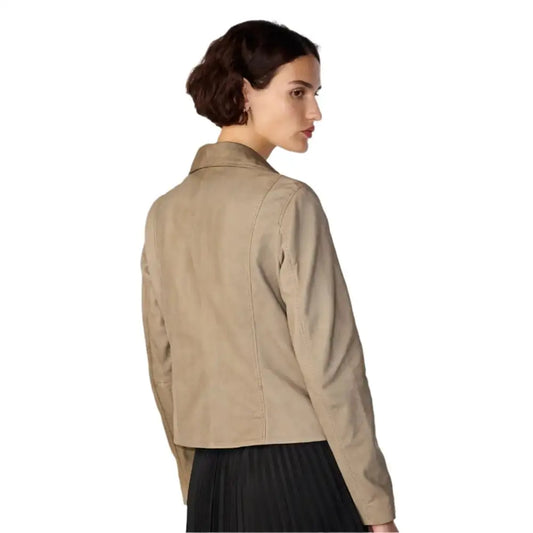 Women’s Tan Beige Suede Biker Jacket