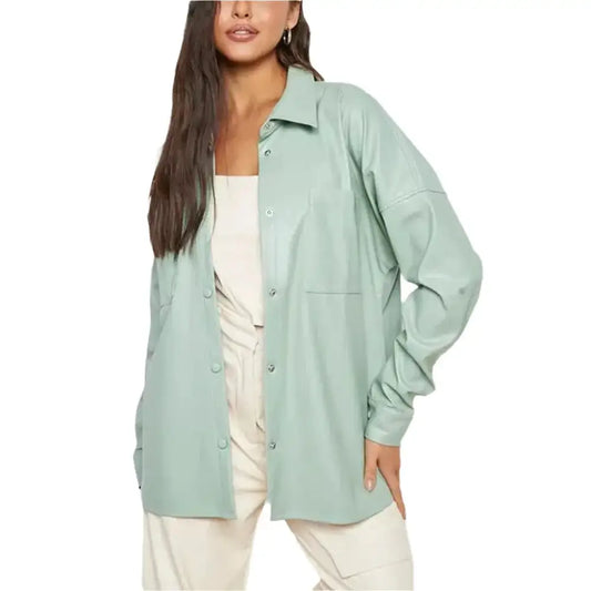 Women's Pastel Green Oversized Leather Shirt