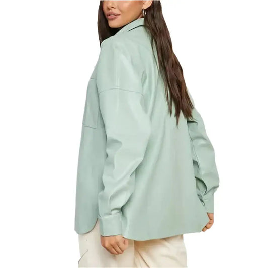 Women's Pastel Green Oversized Leather Shirt