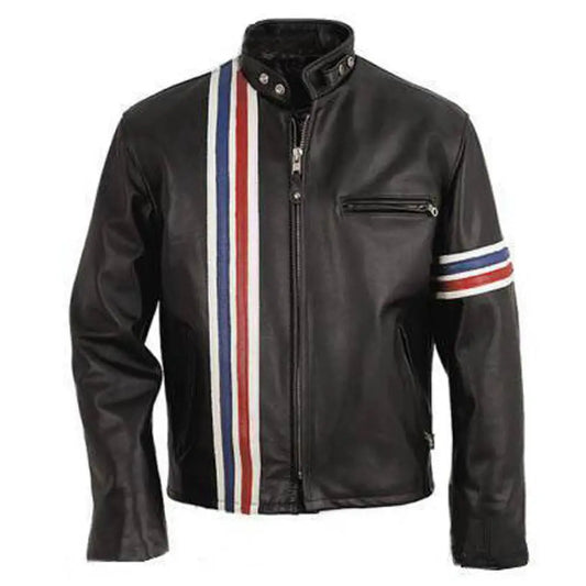Men’s Peter Fonda USA Flag Slim Fit Leather Jacket