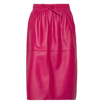 Women's Pink Midi Leather Skirt