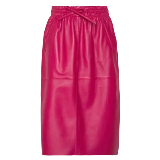 Women's Pink Midi Leather Skirt