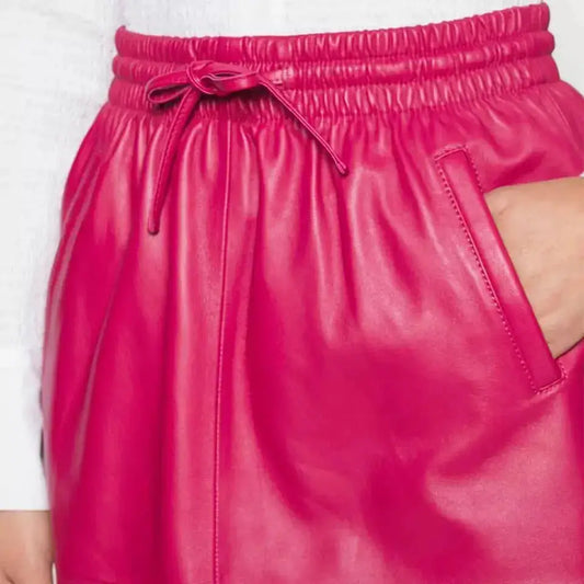 Women's Pink Midi Leather Skirt