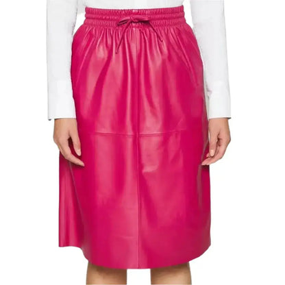 Women's Pink Midi Leather Skirt