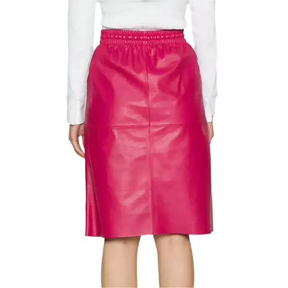 Women's Pink Midi Leather Skirt
