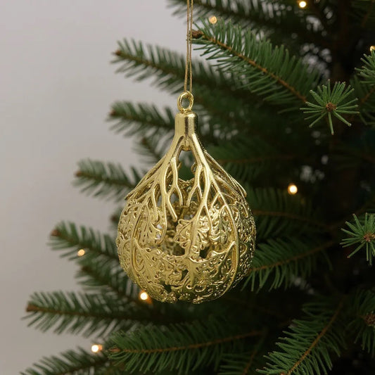 Leafy bulb Christmas ornament | metallic ball ornament in gold, silver and antique | set of 2 or 4-0