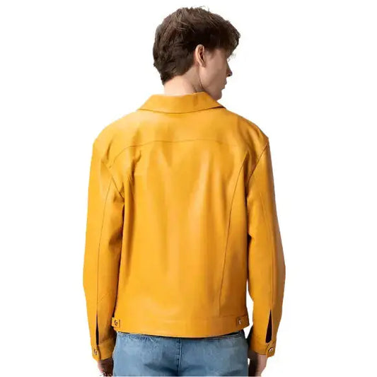 Men's Premium Yellow Leather Trucker Jacket
