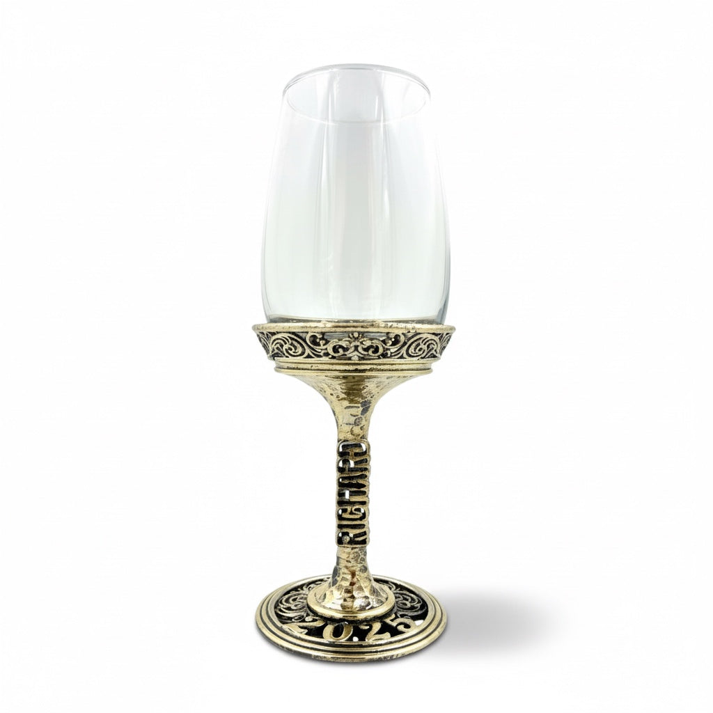 Personalized Wine Glass Set | Engraved Wine Glasses with Electroformed Stem & Base | Set of 2 or 4-3