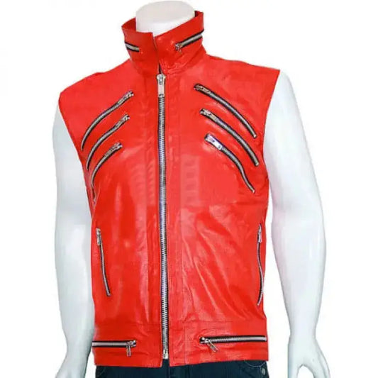 Men's Red Leather Motorcycle Vest