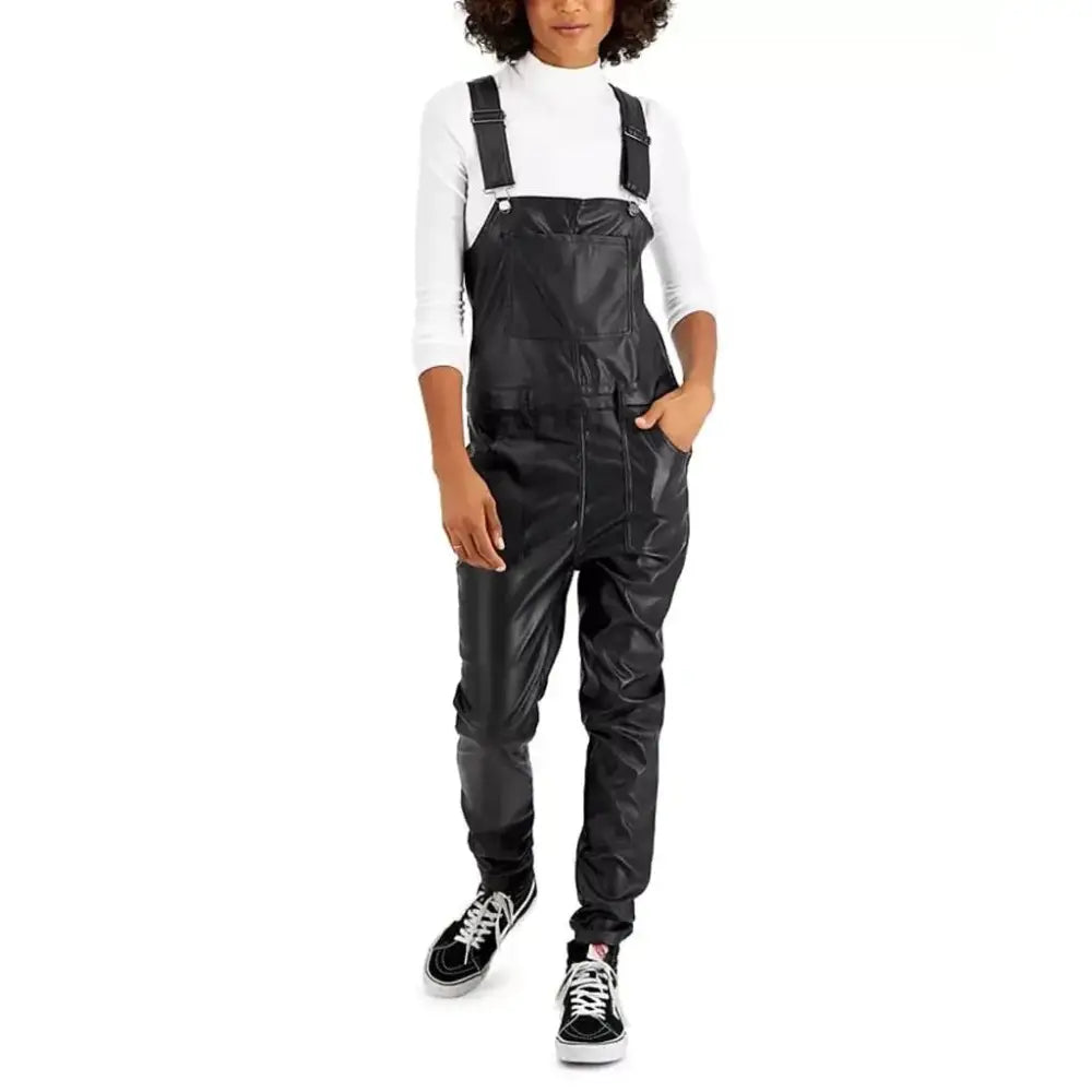 Women’s Black Leather Multi-Pocket Overall