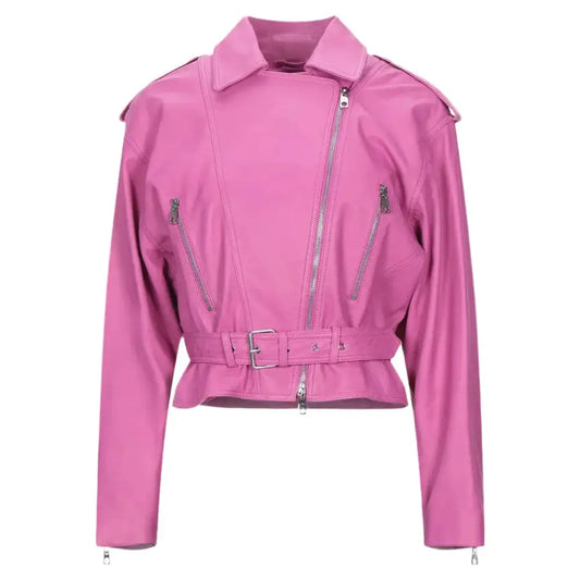 Women's Pink Cropped Leather Jacket
