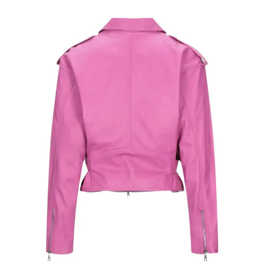 Women's Pink Cropped Leather Jacket