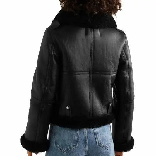 Women’s Black Sheepskin Shearling Leather Jacket