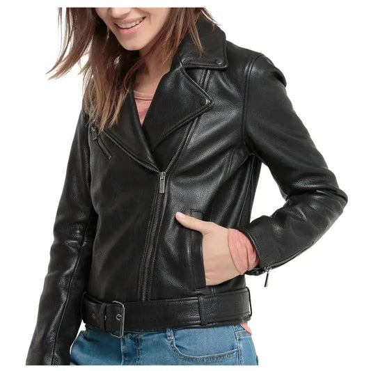 Women's Black Lambskin Leather Biker Jacket