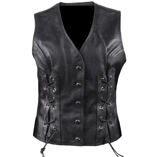 Women’s Side Lace Biker Leather Waistcoat Vest