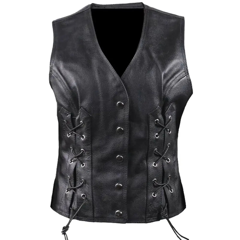 Women’s Side Lace Biker Leather Waistcoat Vest