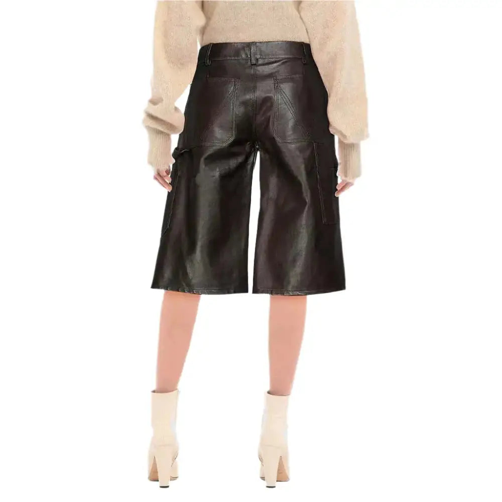 Women's Black Cropped Leather Pants